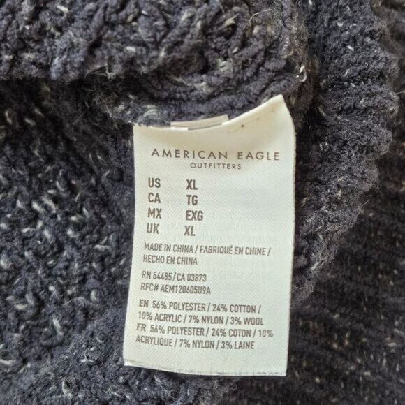 American Eagle waffle knit mock neck heather navy blue sweater XL - Picture 5 of 7